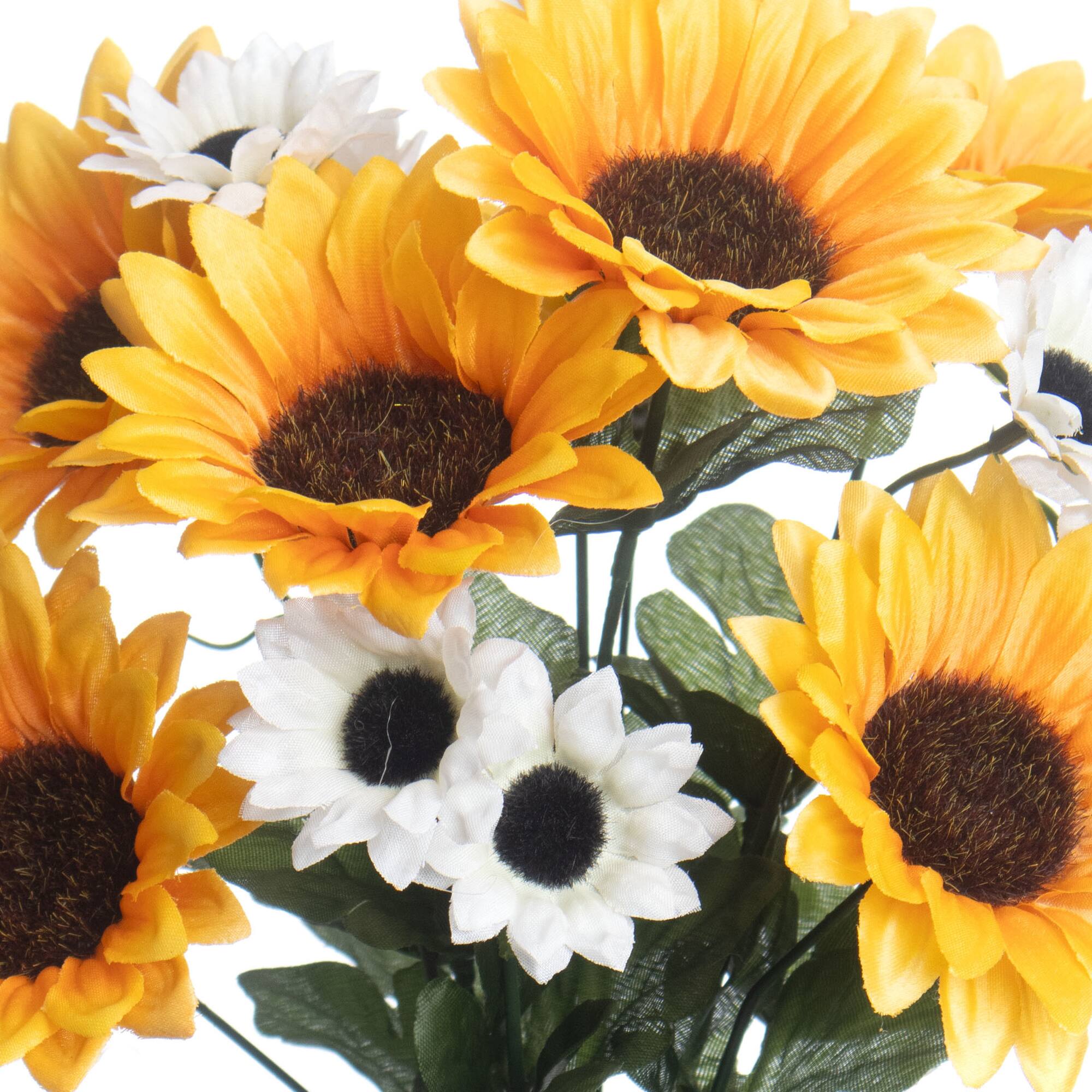 14" Yellow & White Sunflower Bush by Ashland®